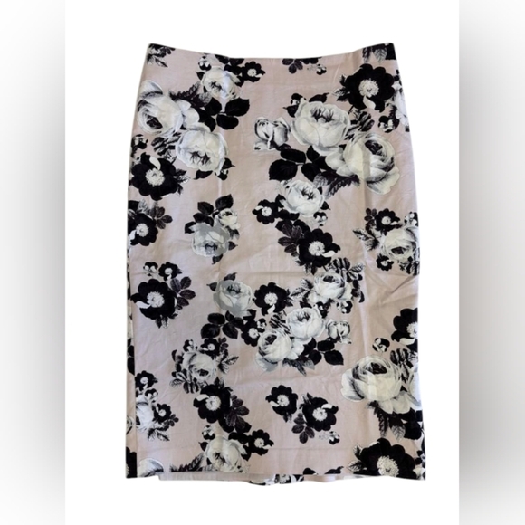 Lord & Taylor EUC Pencil Skirt Midi Floral Pink/White/Black Size 10 - Picture 6 of 10